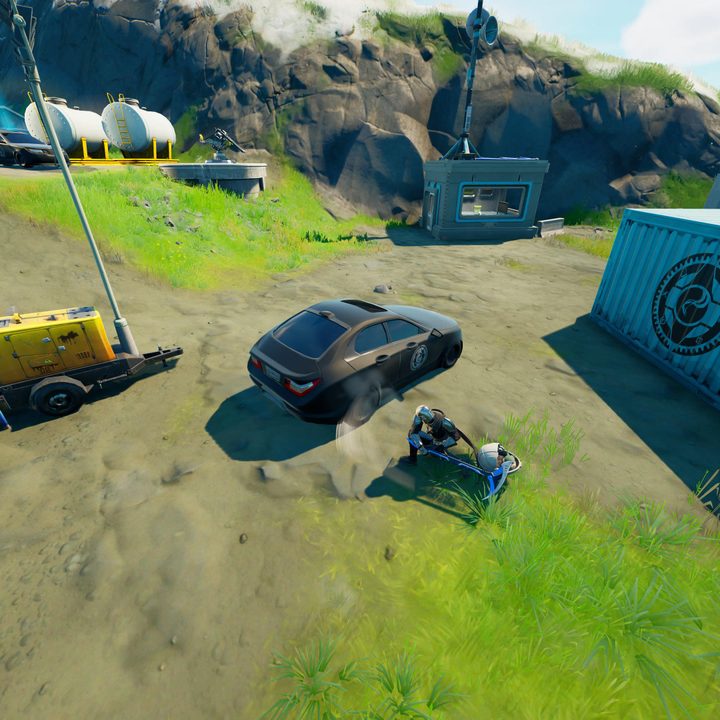 Popping an IO tire in Fortnite.