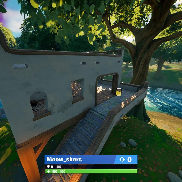 Weeping Woods bridge Color Bottle location in Fortnite.