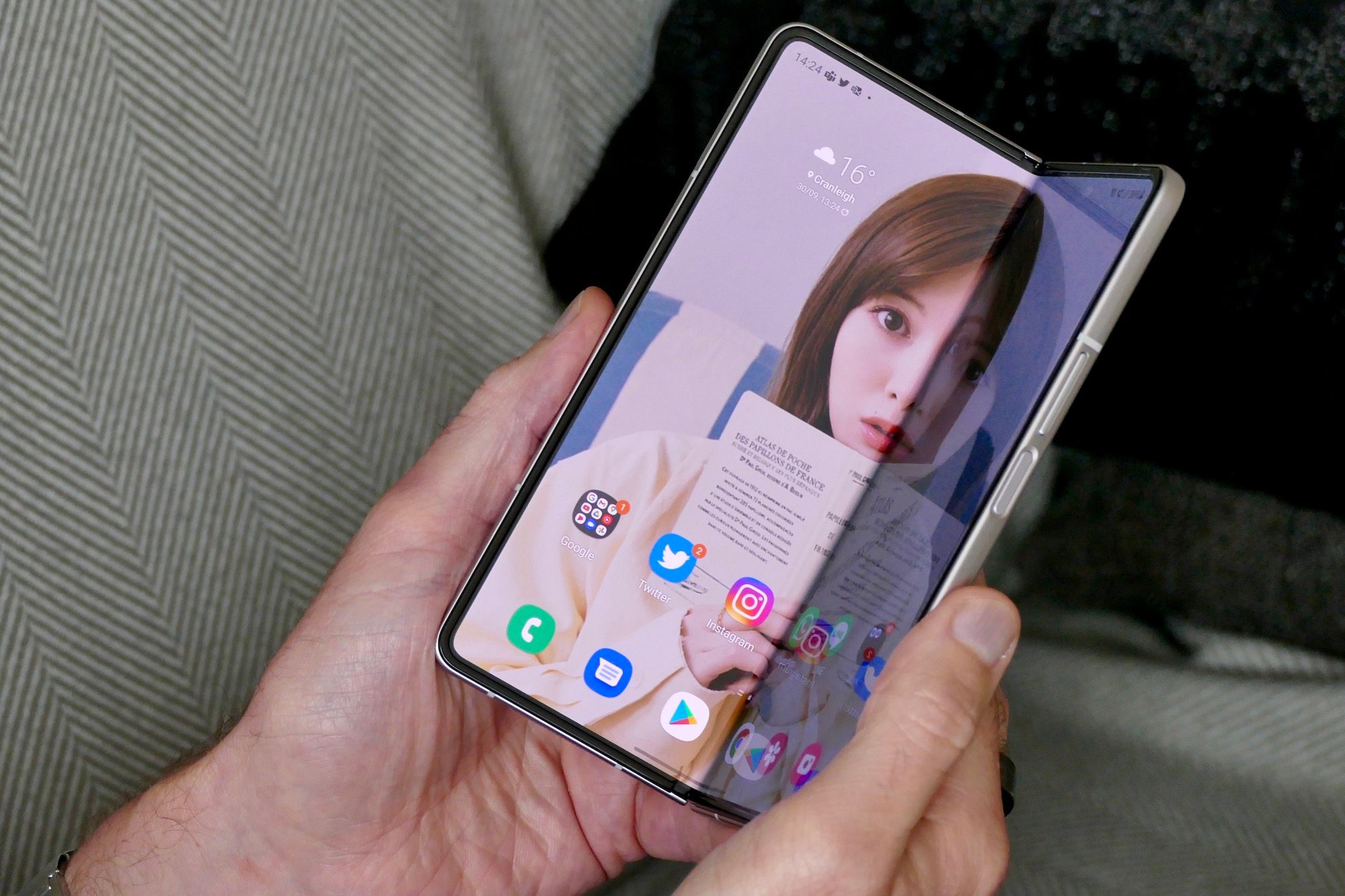 Half open Galaxy Z Fold 3.
