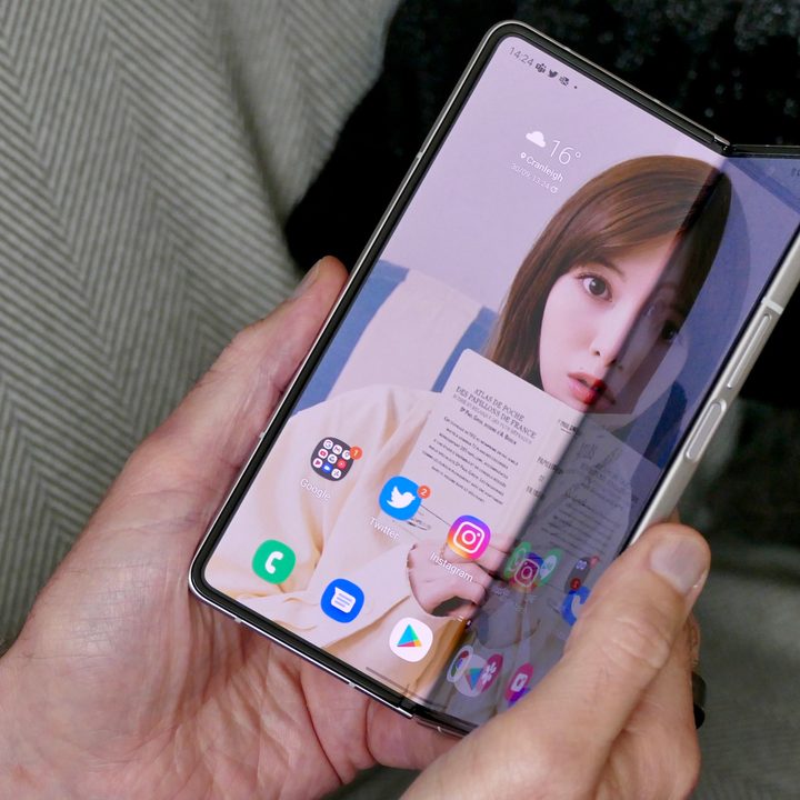 Half open Galaxy Z Fold 3.