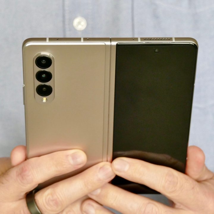 Back of the open Galaxy Z Fold 3.