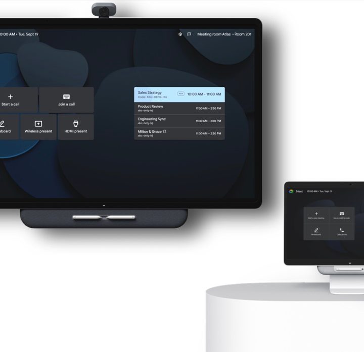 Google's new Series One monitors for Google Meet calls.