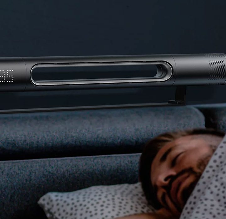 Haxson AirFan set on above headboard.