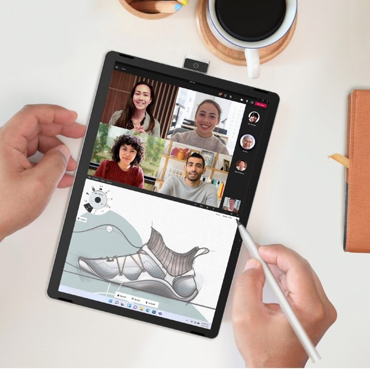 A top-down view of the HP 11-Inch tablet with its reversible camera.