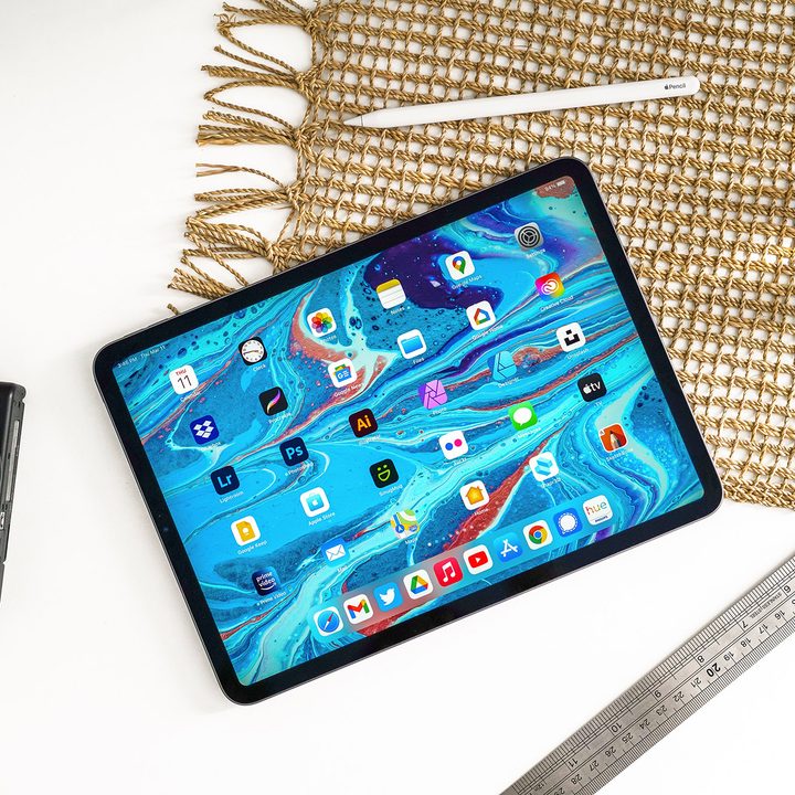 iPad air sitting on table.
