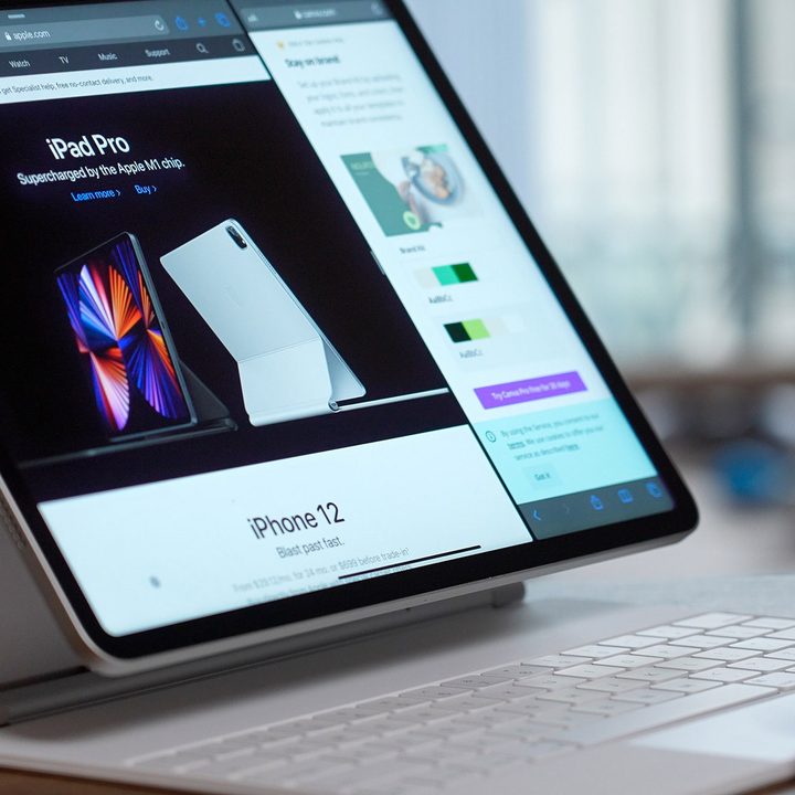 iPad Air with a white keyboard.