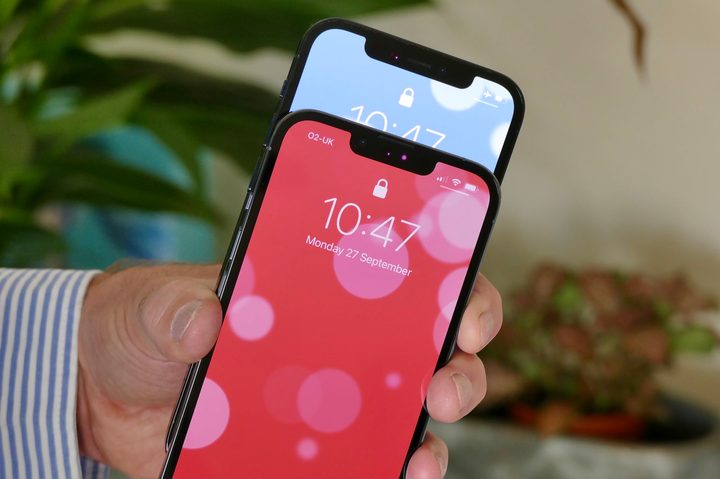 iPhone 13 Pro's smaller notch compared to the iPhone 12 Pro's larger notch.
