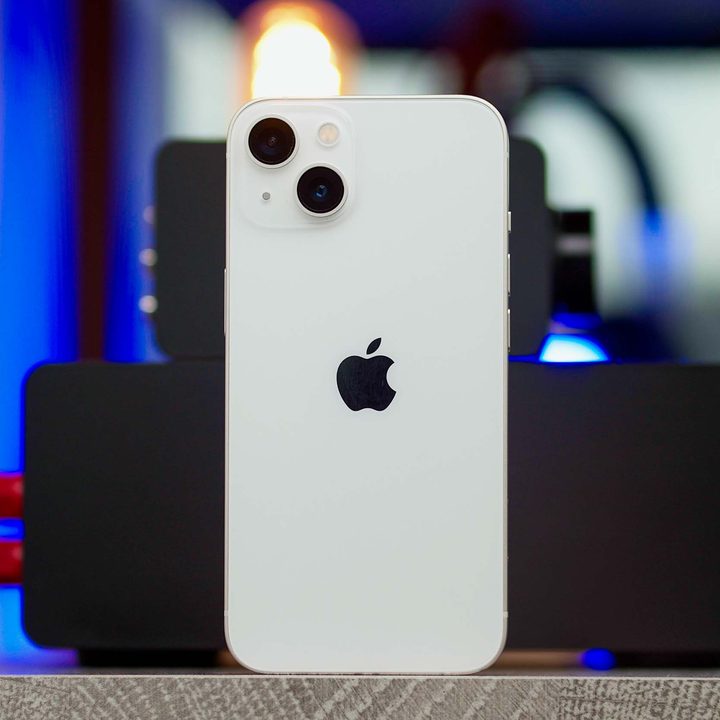 iPhone 13 standing upright showing back.