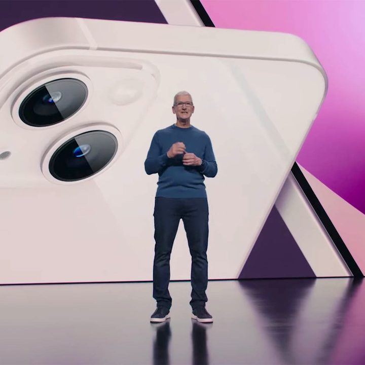 Tim Cook unveiling the iPhone 13 at Apple's California Streaming event in September 2021.