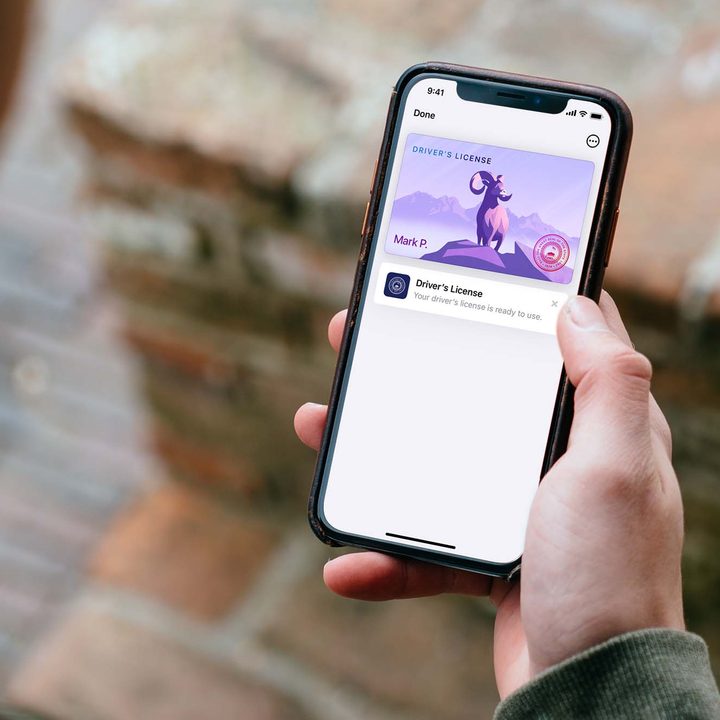 Person accessing a state ID using the Apple Wallet on an iPhone.