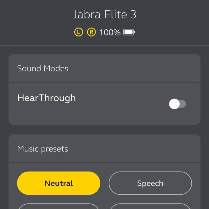 Screenshot of Jabra Sound+ app on Android.