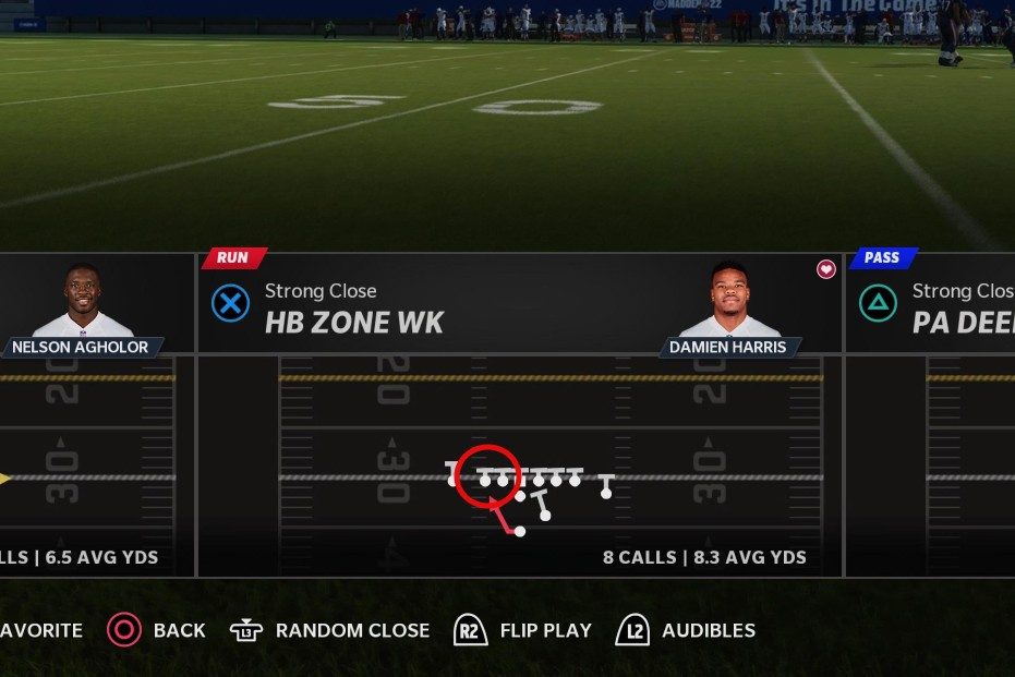 The offense lines up on the left hash in Madden 22.