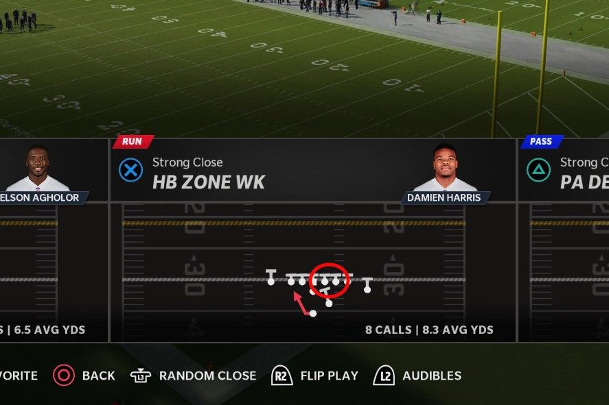 The offensee lines up on the right has mark in Madden 22.