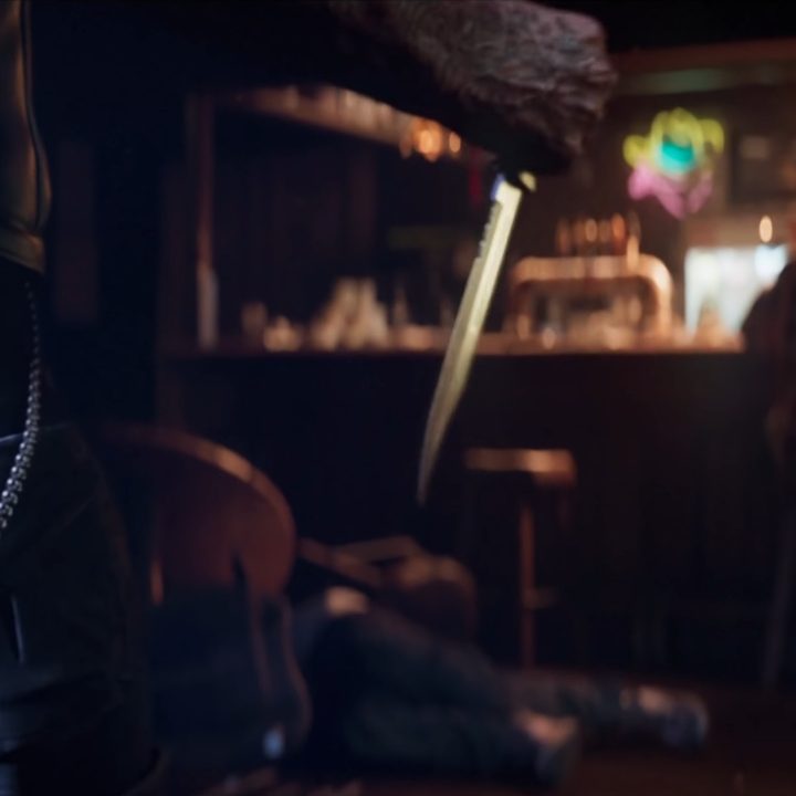 Closeup of enemy with knife in Marvel's Wolverine.