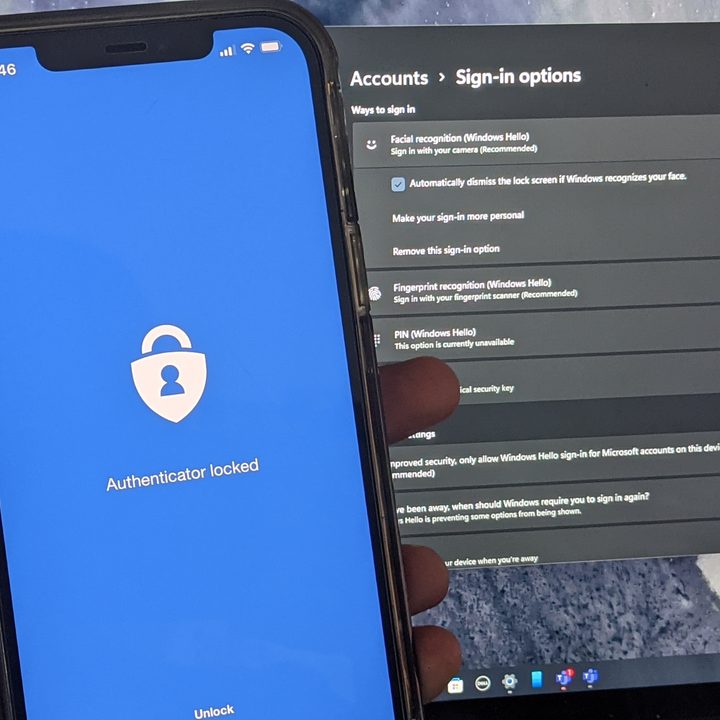 Microsoft Authenticator open on Windows 11.