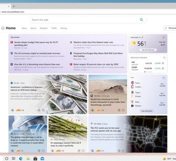 Microsoft Start open up on Windows 10 in Edge.