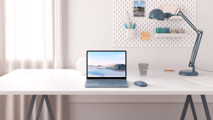 The Microsoft Surface Laptop Go on a desk.