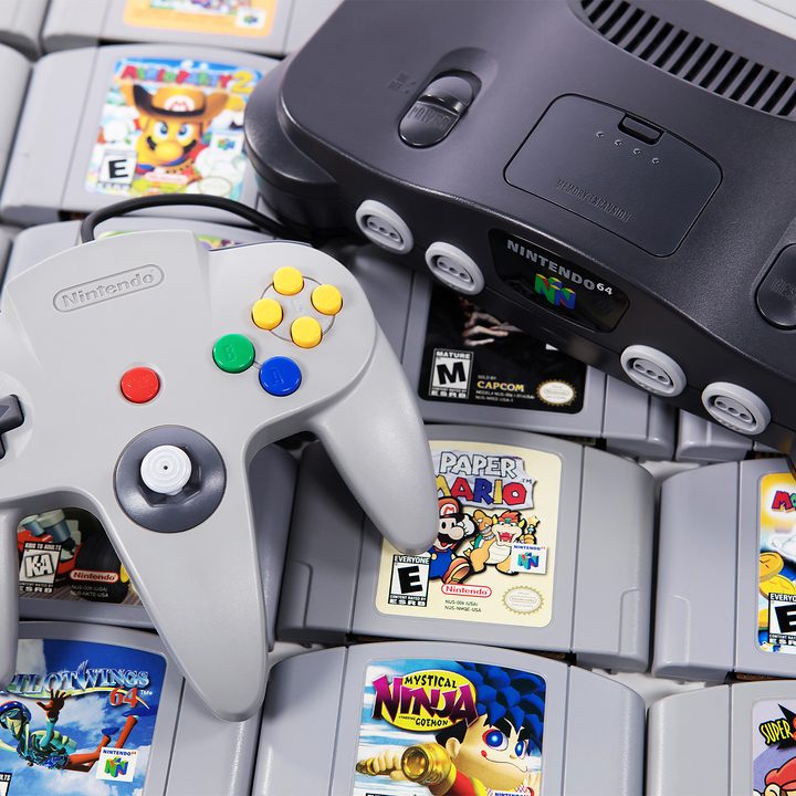Nintendo 64 console and games.