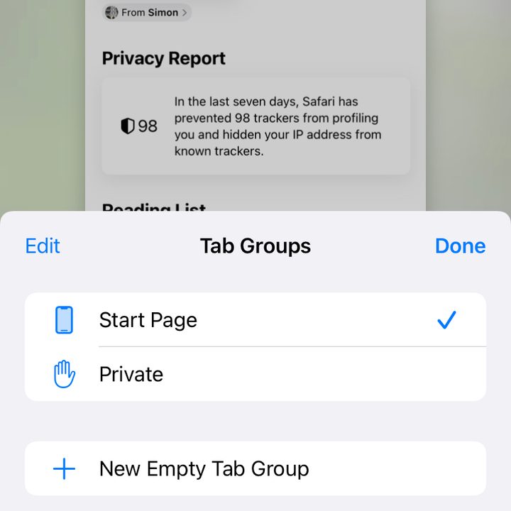 iPhone Safari New Empty Tab Group.