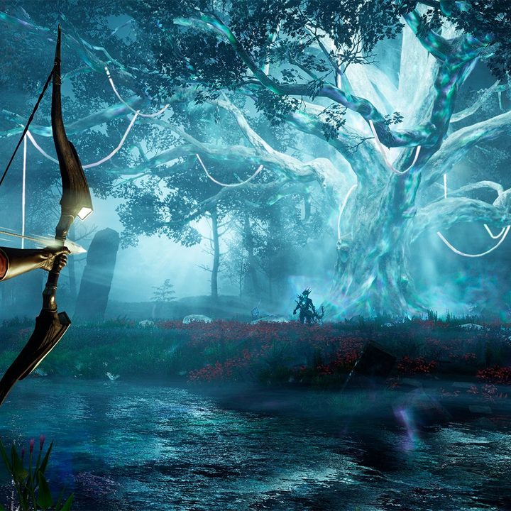 New World player wielding a bow and arrow.