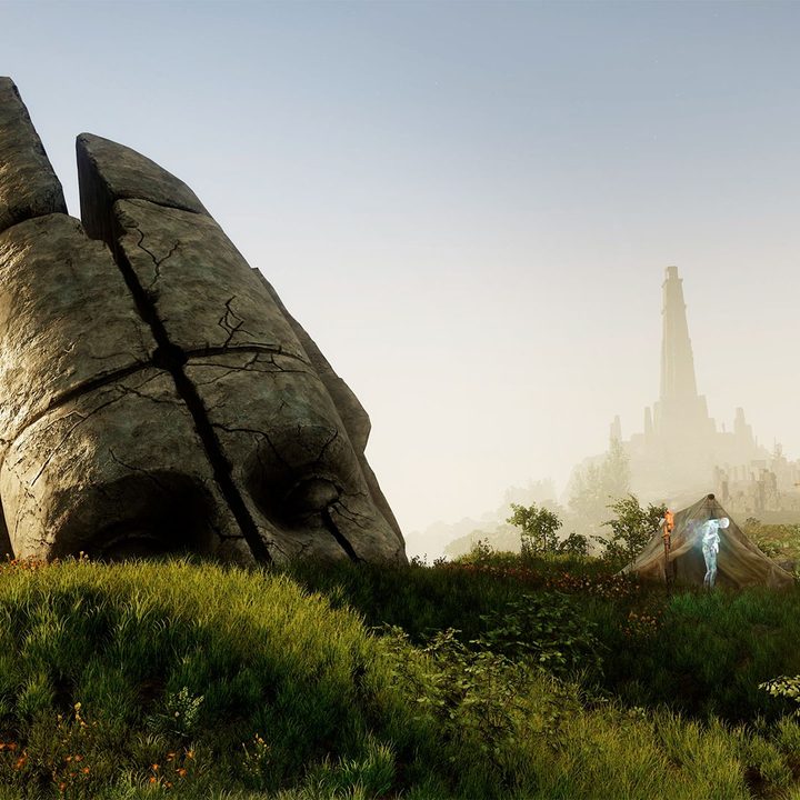 New World landscape and ruins.