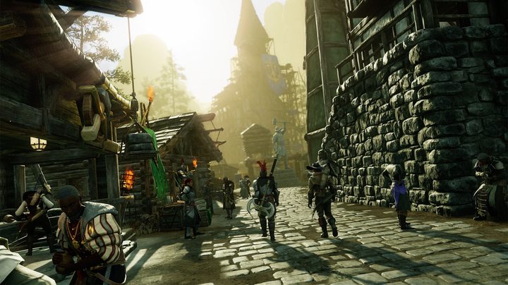 New World players walking through town.
