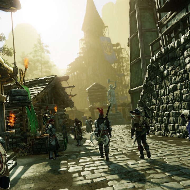 New World players walking through town.