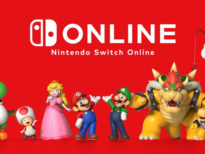Mario and pals posing under the Nintendo Switch Online logo.