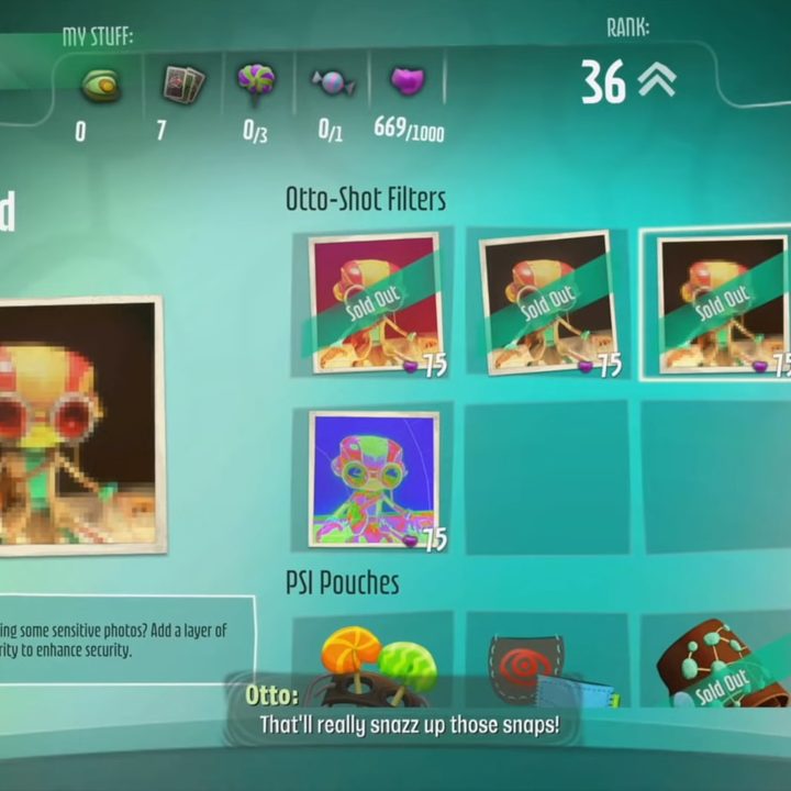 Filter screen in the Otto Matic in Psychonauts 2.