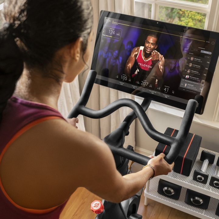 Touchcreen on the Peloton Bike.