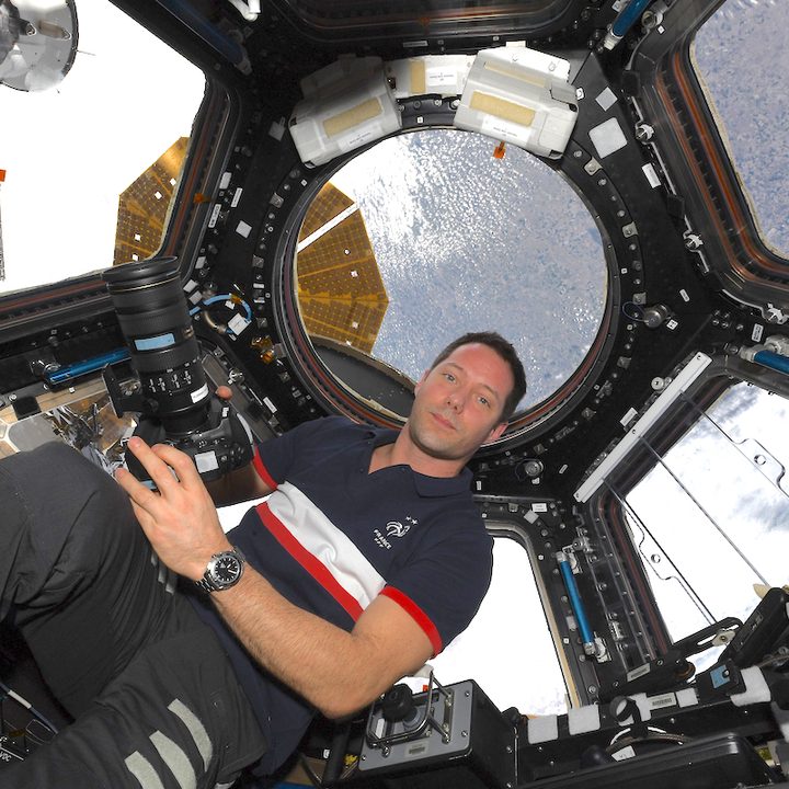 Astronaut Thomas Pesquet in the International Space Station's observation module.