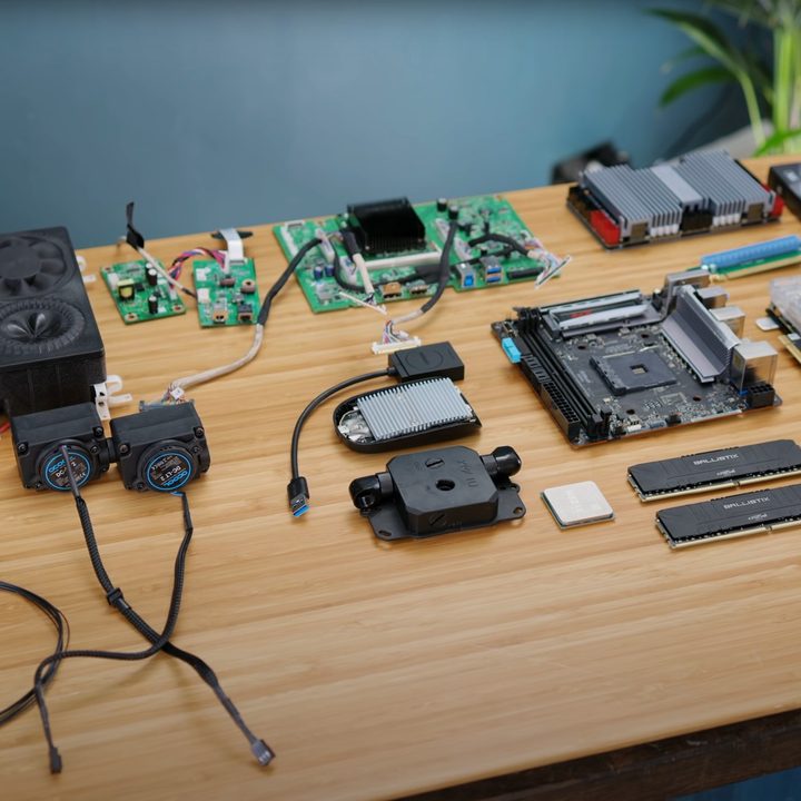 The individual components, taken apart from the DIY Portable All-In-One PC.