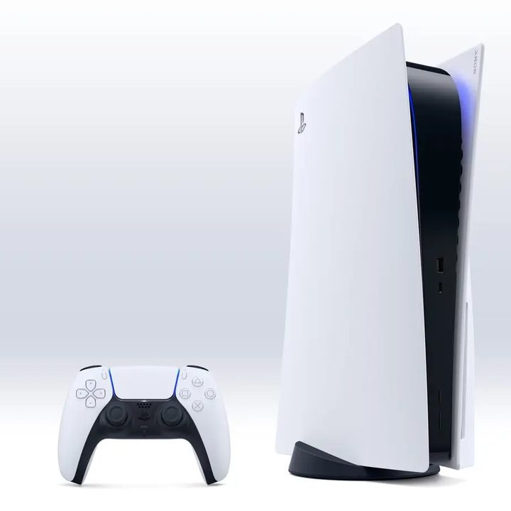 PlayStation 5 with its controller.