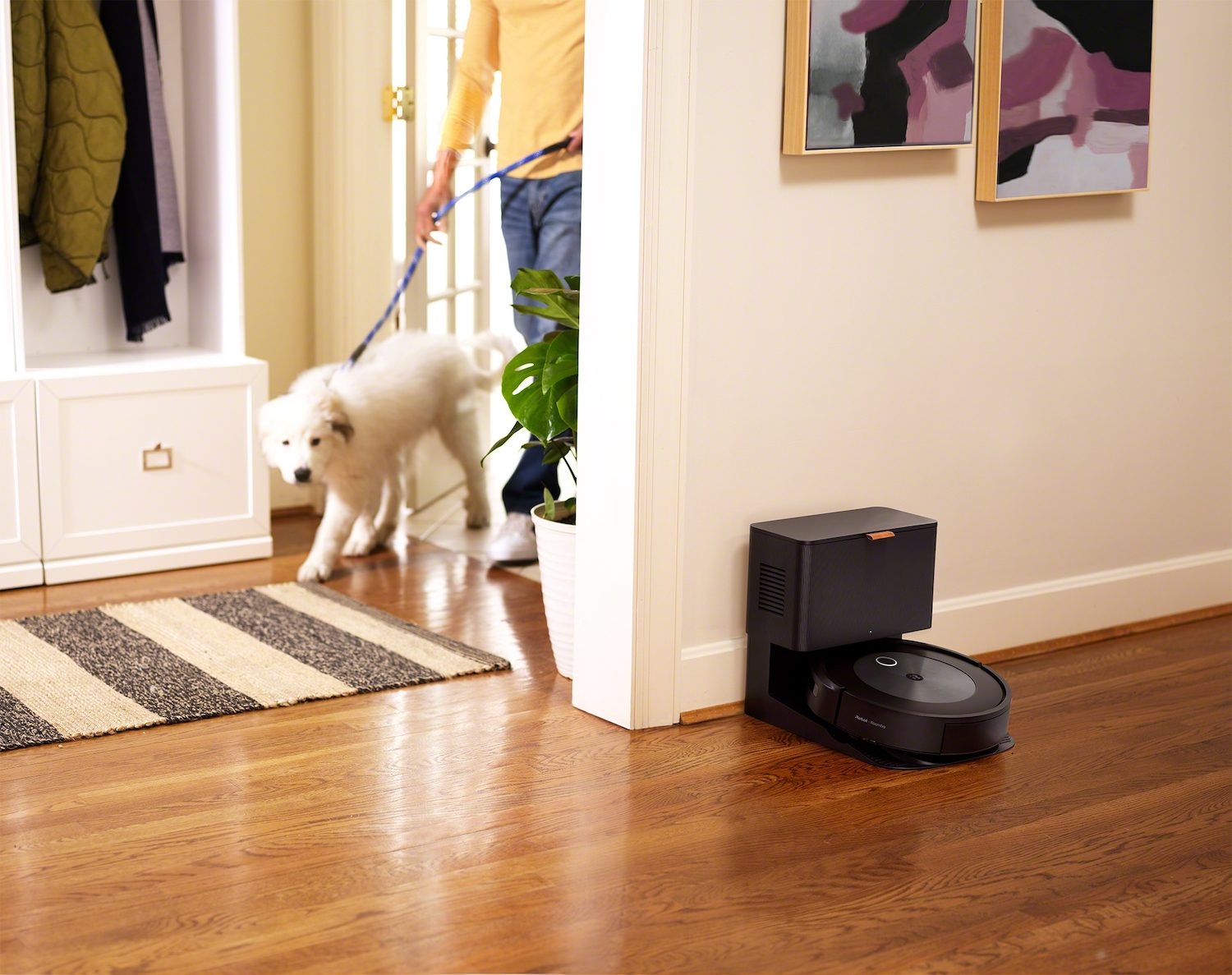 The iRobot Roomba j7+ monitors your floors to avoid wires, pet