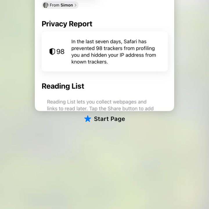 iPhone Safari Start Page.