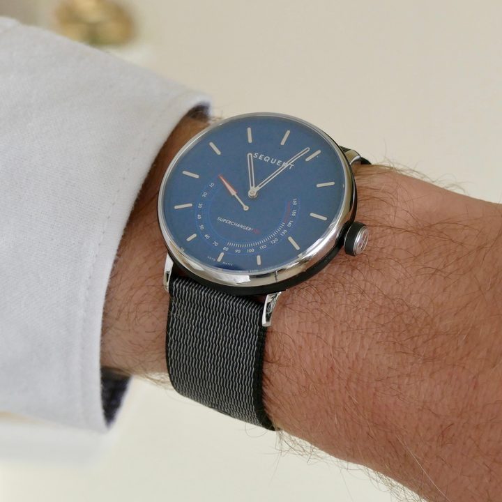 Sequent SuperCharger watch on a wrist.