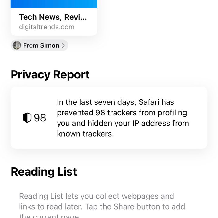 Shared with You section on Safari.