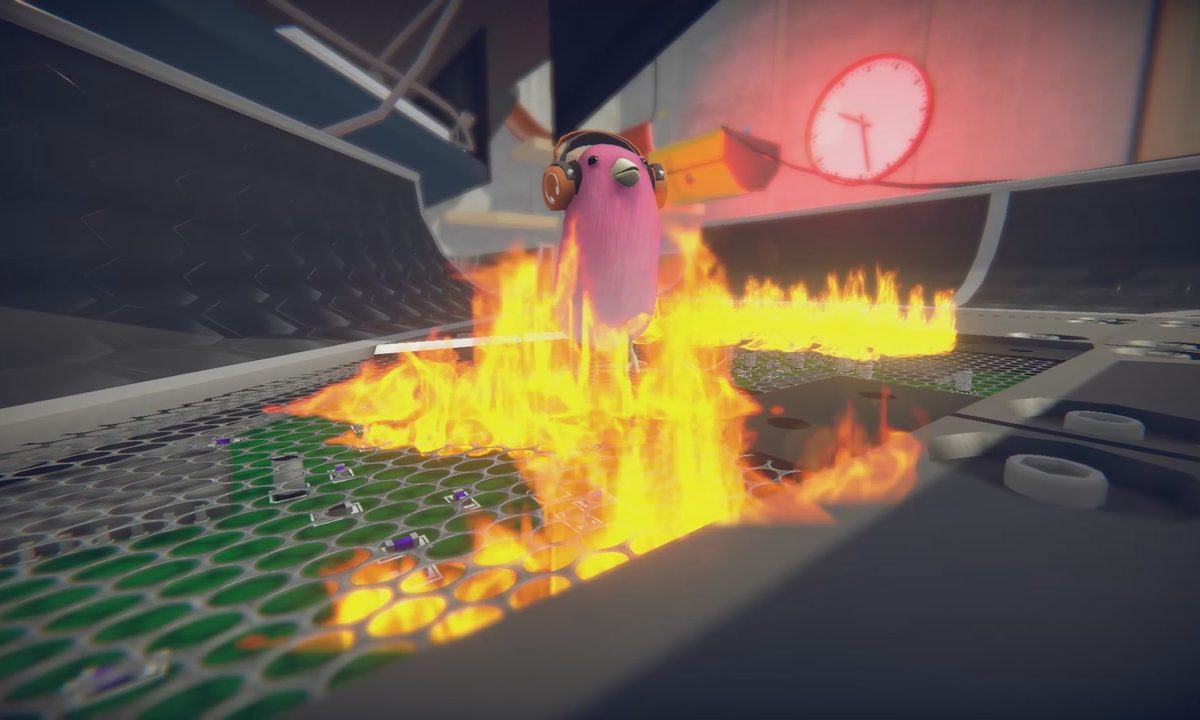 A bird on fire in Skatebird.