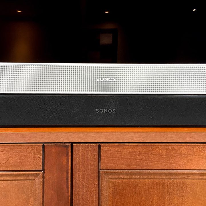 Sonos Beam Gen 1 and Gen 2, stacked vertically.