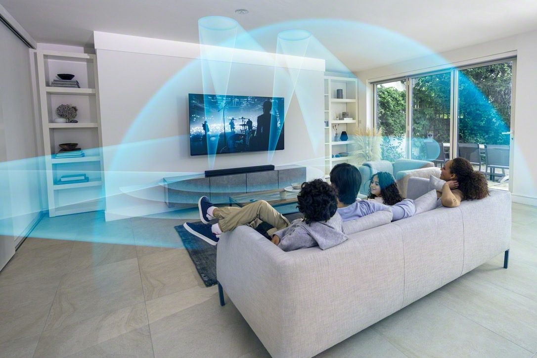 Diagram showing Sony HT-A5000 Dolby Atmos soundbar surround sound.