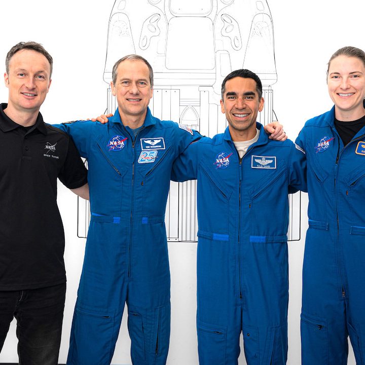 The four astronauts heading to the space station in October 2021.