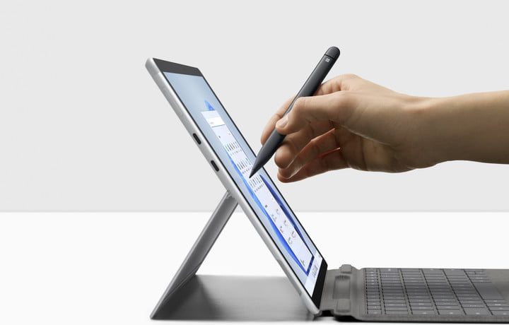 The Surface Pro X with a Surface Pen.