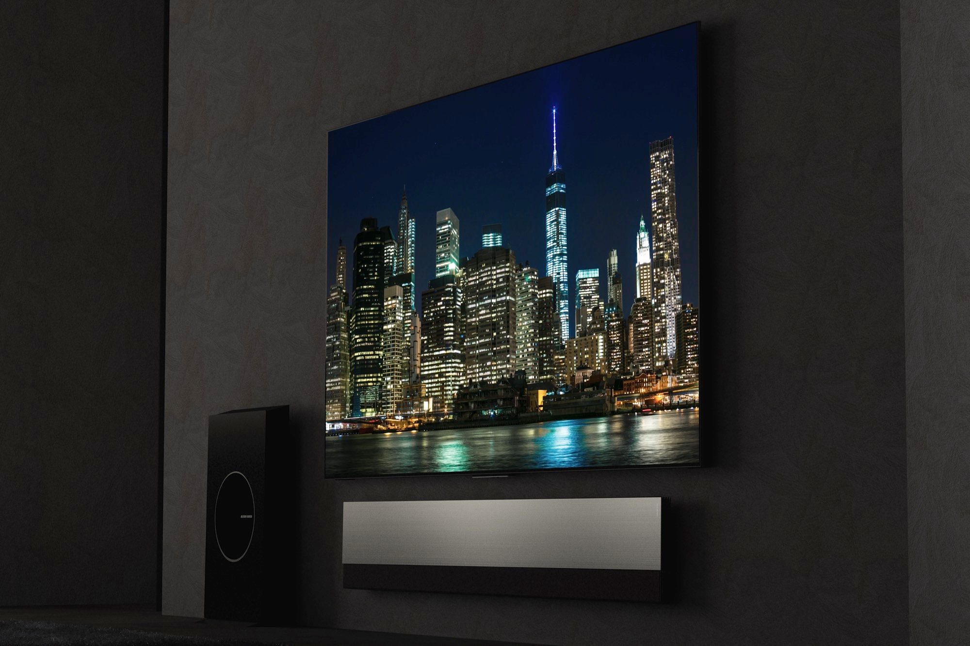 TCL 85-inch X9 8K OD Zero mini-LED Google TV showing a close-up of the soundbar.