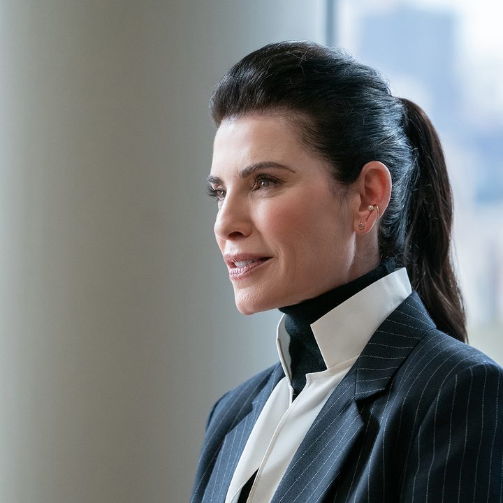 A side profile of Juliana Marguiles as Laura Peterson in season 2 of The Morning Show.