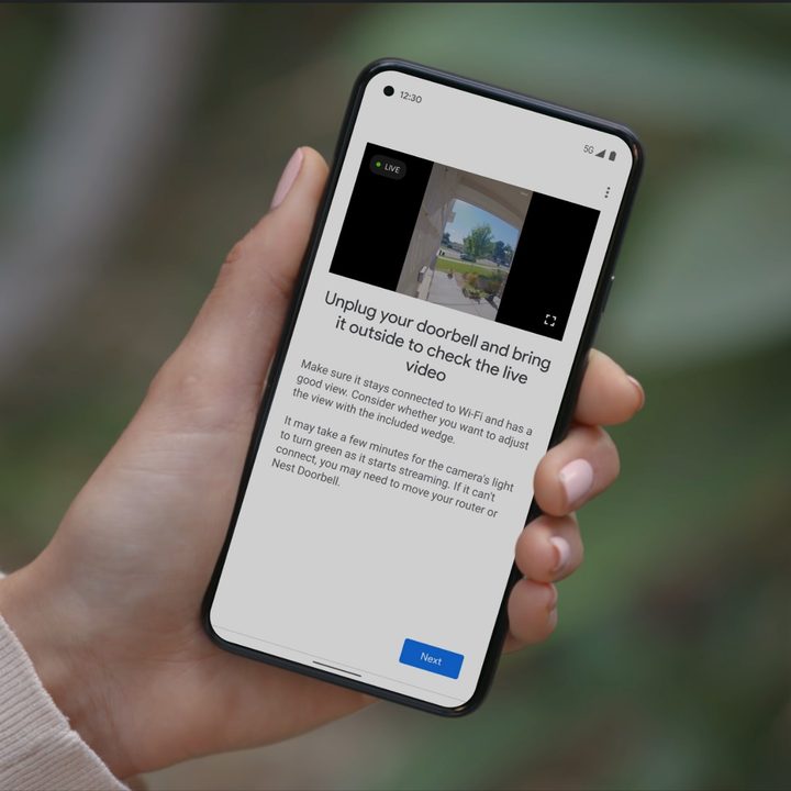 Using the Nest Doorbell test feed during setup.