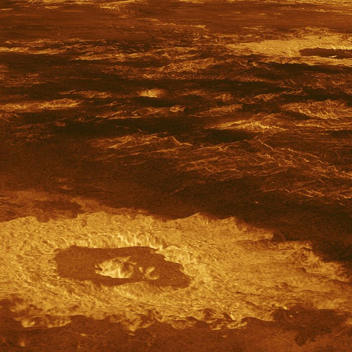 In a Magellan image dubbed the "Crater Farm" we see the curious layering of volcanic activity and impact craters.