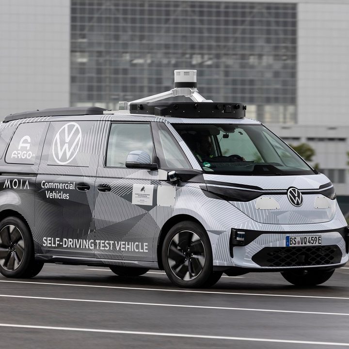 An autonomous Volkswagen ID.Buzz prototype.