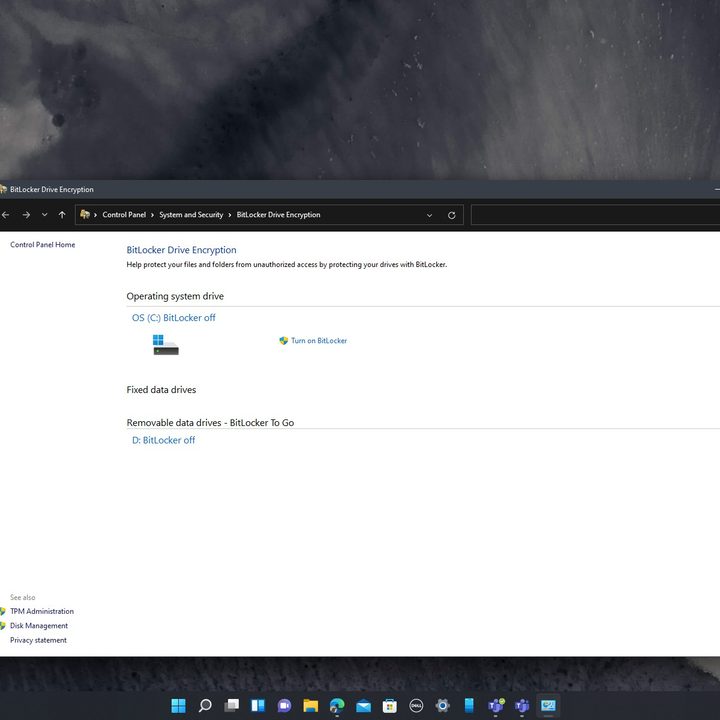 Bitlocker settings in Windows 11
