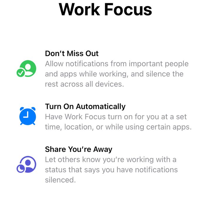iPhone Work Focus screen.