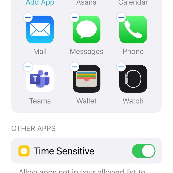 set up a new Focus mode apps visible.